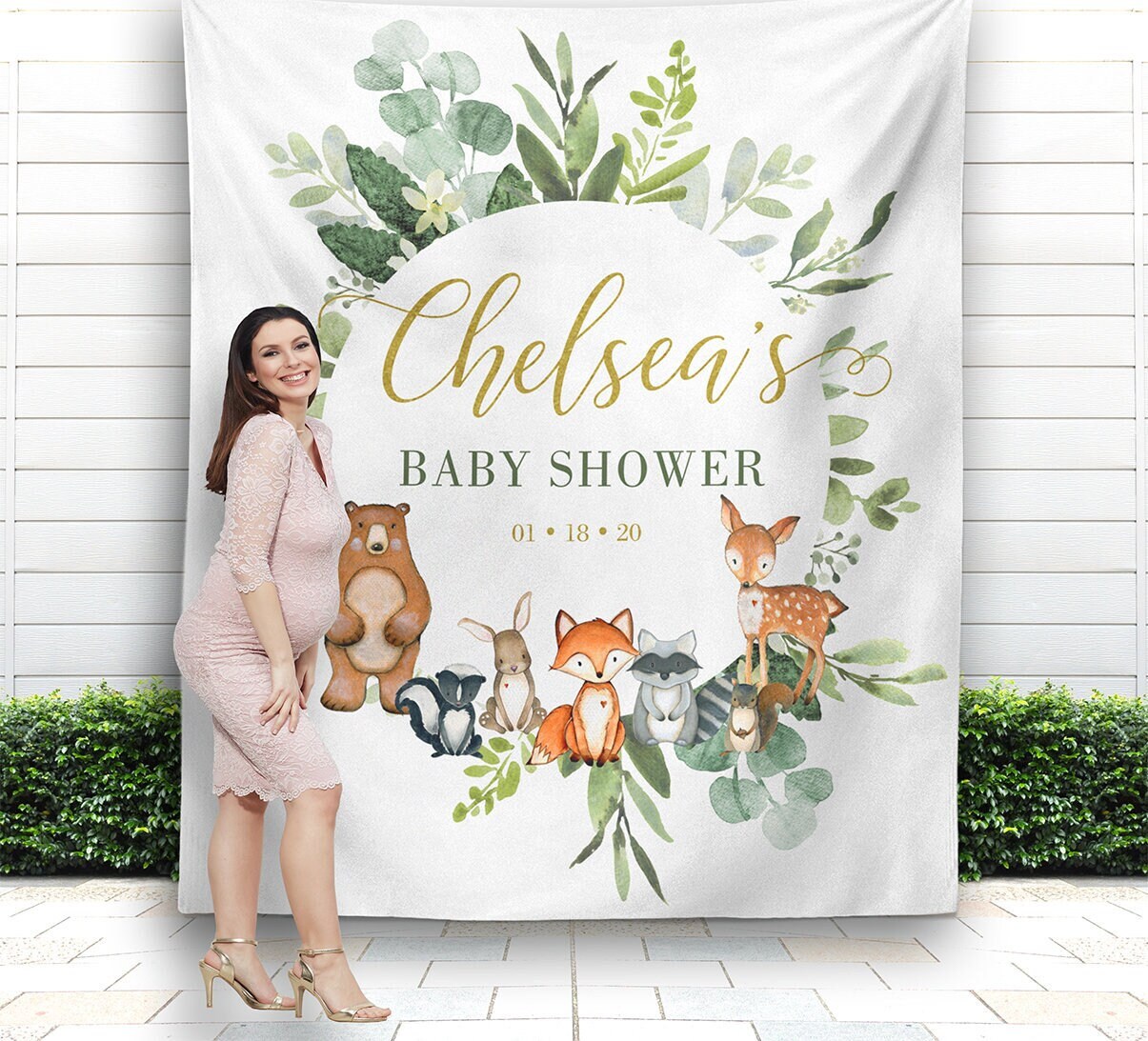 Forest Welcome Baby Custom Name Baby Shower Backdrop
