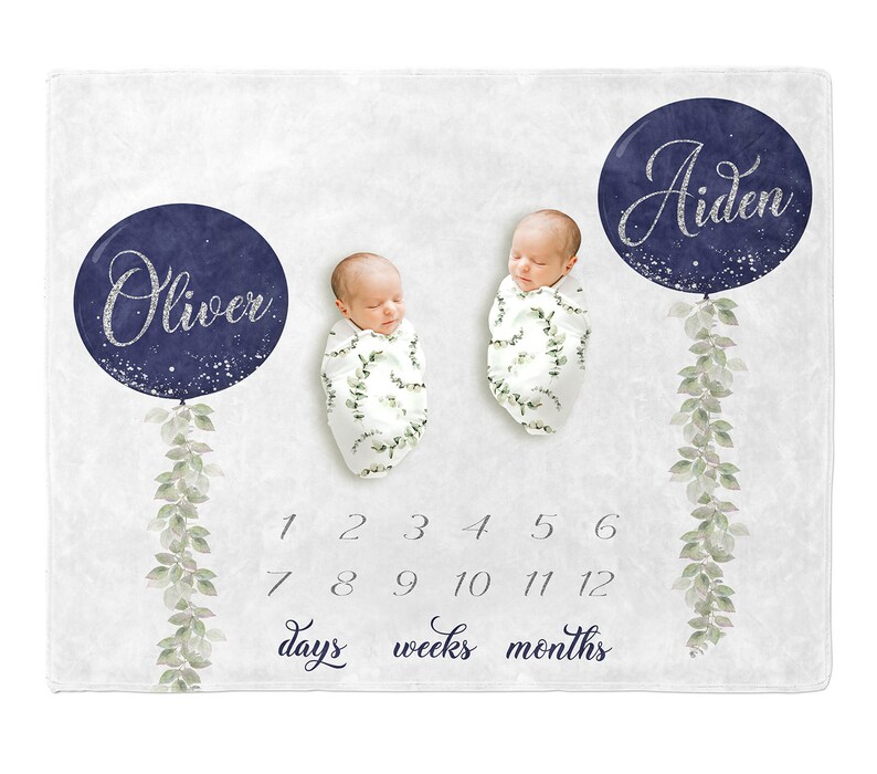 Personalized Milestone Blanket Balloons, Month Twins Baby Blanket, New