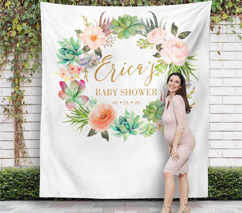 Floral Baby Shower Backdrop, Flowers and Wood Banner, Farmhouse
