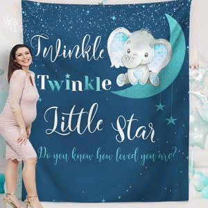 Aperturee Twinkle Twinkle Little Star Elephant Arch Backdrop, Moon and Stars Baby Shower Party Cover
