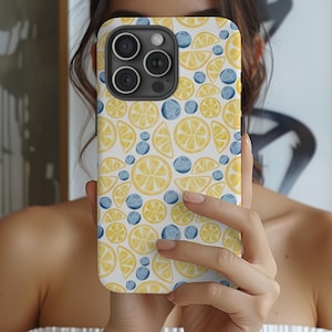 Aquarell Sommer Zitrone Blaubeere Handytasche Fruit Lover Girl iPhone 16 15 14 13 12 11 Pro Max 8 Plus X, Samsung Galaxy S25 S24 S23