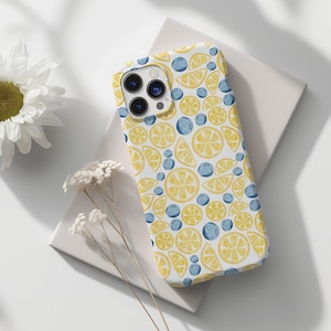 Aquarell Sommer Zitrone Blaubeere Handytasche Fruit Lover Girl iPhone 16 15 14 13 12 11 Pro Max 8 Plus X, Samsung Galaxy S25 S24 S23