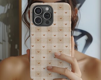 Checkered Fall Heart Themed Phone Case, Autumn Phone Case, All iPhone and Samsung Models