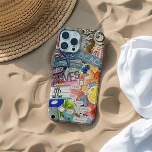 Tropical Summer Collage Phone Case Coastal Coquette Aesthetic iPhone 15 14 13 12 11 Pro Max 8 Plus X, Samsung Galaxy S24 S23 S22 Ultra