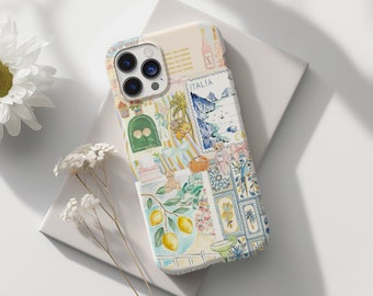 Italiaanse zomer collage telefoonhoesje, Europese coquette esthetische iPhone 15 14 13 12 11 Pro Max 8 Plus X, Samsung Galaxy S23 S22 S20 Ultra