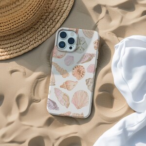 Watercolor Seashell Collage Phone Case Beachy Summer Time iPhone 16 15 14 13 12 11 Pro Max 8 Plus X, Samsung Galaxy S25 S24 S23 Ultra
