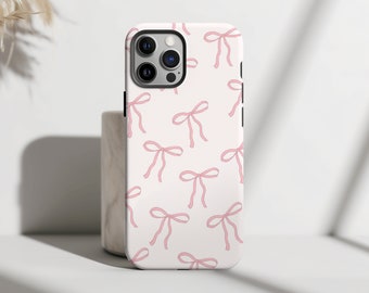 Roze strik Coquette telefoonhoesje schattig patroon iPhone 15 14 13 12 11 Pro Max 8 Plus X, Samsung Galaxy S24 S23 S22 S21 S20 Ultra