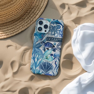 Blue Ocean Collage Phone Case Coastal Cowgirl Nature and Wildlife iPhone 15 14 13 12 11 Pro Max 8 Plus X, Samsung Galaxy S23 S22 S20 Ultra