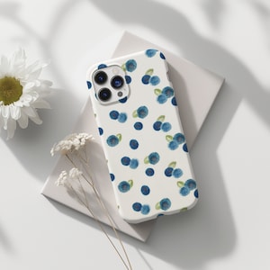 Kawaii Blueberry Phone Case Summer Watercolor Berry Collage iPhone 15 14 13 12 11 Pro Max 8 Plus X, Samsung Galaxy S24 S23 S21 Pixel 8 Pro