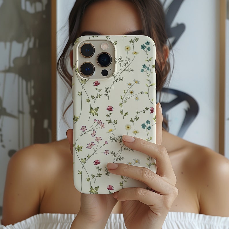 春の花の電話ケース かわいいディッツィーフローラルカバー コケット 美的 iPhone 15 14 13 12 11 Pro Max 8 Plus X、Samsung Galaxy S24 S23 S22 Ultra 画像 1