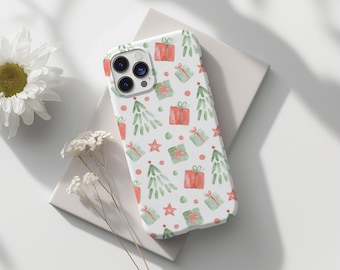 Sött akvarell julkollage-telefonskal, julgransskal, julklappsskal, alla iPhone- och Samsung-modeller