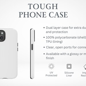 Op de afbeelding: Een witte telefoonhoes met een zwarte rand. De hoes is gemaakt van twee lagen voor extra duurzaamheid en bescherming. Het is gemaakt van 100% polycarbonaat en 100% TPU. De hoes heeft duidelijke, open poorten voor connectiviteit. Het is verkrijgbaar met een glanzende of matte afwerking. De hoes is UV-bestendig, heeft een siliconen voering en is schokbestendig.