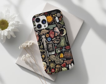 Weirdcore Horror collage Phone Case, Astrology girl, Halloween theme, iPhone 16 15 14 13 12 11 Pro Max 8 Plus, Samsung Galaxy S25 S24 Ultra