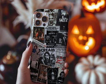 Halloween Horror Movie Phone Case, Cute Goth Horror Collage aesthetic, iPhone 17 Pro Max to 8 Plus X, Samsung Galaxy S25 S24 S23 Ultra