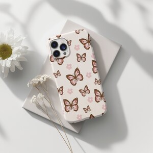Kawaii Rosa Fjärils Mobilskal Fjärilar Estetisk Vår Flickigt iPhone 15 14 13 12 11 Pro Max 8 Plus X, Samsung Galaxy S23 S22 S20 Ultra bild 2