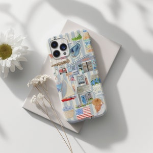 Coastal Seaside Collage Phone Case Simple Preppy Summer Aesthetic iPhone 15 14 13 12 11 Pro Max 8 Plus X, Samsung Galaxy S24 S22 S20
