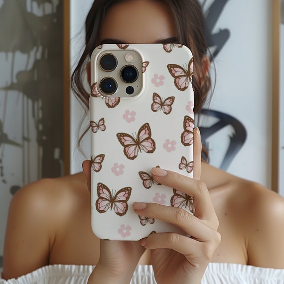 Kawaii Pink Butterfly Phone Case Butterflies Aesthetic Spring Girly iPhone 15 14 13 12 11 Pro Max 8 Plus X, Samsung Galaxy S23 S22 S20 Ultra