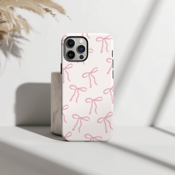 Pink Bow Coquette Phone Case Cute Pattern iPhone 15 14 13 12 11 Pro Max 8 Plus X, Samsung Galaxy S24 S23 S22 S21 S20 Ultra