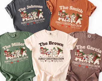 Personalized Family Christmas Shirt, Comfort Colors Polar Bear Tee, Custom Last Name, Matching Holiday Outfit, Christmas Gift for Family