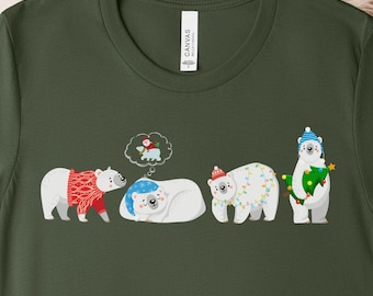 Camiseta Urso Polar, Natal Urso Polar, Camiseta para Amantes de Ursos, Presentes Urso Polar, Camiseta Família Urso Polar, Suéter Estampado de Natal, Presente de Inverno