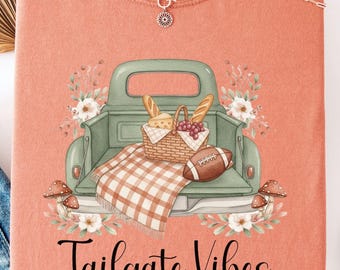 Tailgate Vibes Comfort Colors Tee, Football Season Tailgating Shirt, Fall Picnic Truck Design, College Game Day Outfit, Sports Fan Gift
