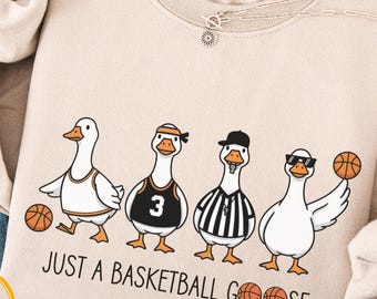 Funny Basketball Goose Shirt, Vintage Sports Graphic Sweatshirt, Quirky Animal Lover Top, Comical Goose Basketball Gift for Him Her