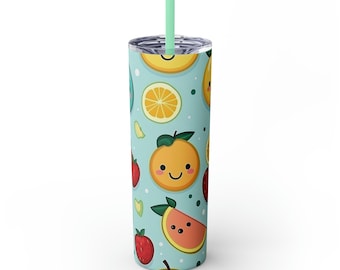 Fruit Pattern Tumbler Cup, Stainless Steel Tumbler, Cute Fruits Cup Tumbler, Tumbler with Straw, 20oz, Gift for Her, Gift for Best Friend