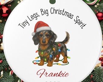 Dachshund Christmas Ornament Wiener Dog Wrapped in Lights Cute Holiday Tree Decoration Dog Lover Gift for Women Personalized Puppy Keepsake