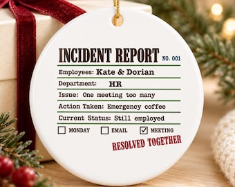 Personalized Coworker Christmas Ornament, Funny Work Bestie Gift, Custom Names and Department, Office Secret Santa, Ceramic Holiday Keepsake