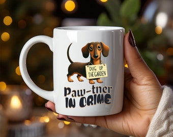 Taza Dachshund, Paw-tner in Crime, Taza divertida para mascotas, Regalo Dachshund, Taza linda Dachshund, Taza de regalo para amantes de las mascotas, fotos divertidas de mascotas