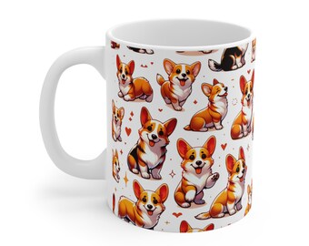 Pembroke Corgi Pattern  Mug,  Cute Pet Mug, Corgi Gift, Cute Dog Lover Mug, Pet Lover's Gift Mug, Ceramic Mug 11oz