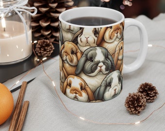 Bunny Pattern Mug , Holland Loop Rabbit, Cute Pet Mug, Holland Loop Gift, Cute Bunny Lover Mug, Pet Lover&#39;s Gift Mug, Rabbit, Rabbit Rabbit