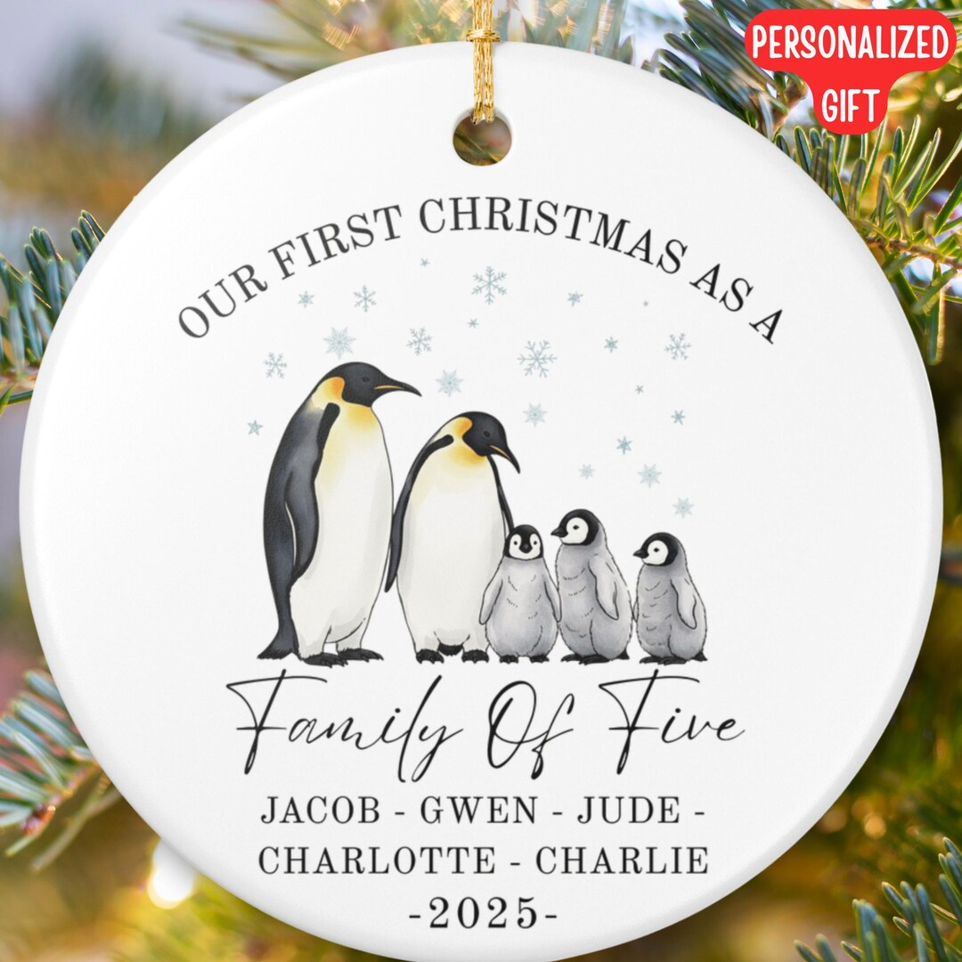 Penguin Family of Five Ornament Personalized First Christmas Decoration ...