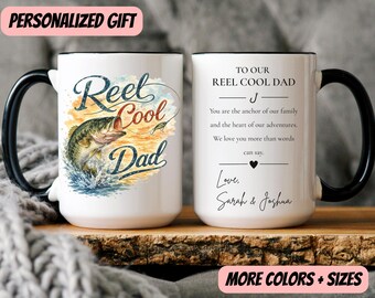 Personalized Fishing Dad Mug, Reel Cool Dad Gift from Kids, Custom Father's Day Coffee Cup, Fisherman Birthday Present for Dad