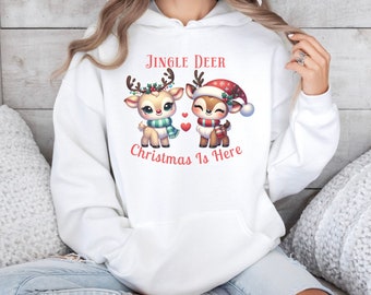 Deer Hoodie, Deer Christmas, Deer Lover, Hoodie, Christmas Hooded Sweatshirt, Christmas Hoodies for Women, Festive Reindeer Hoodie