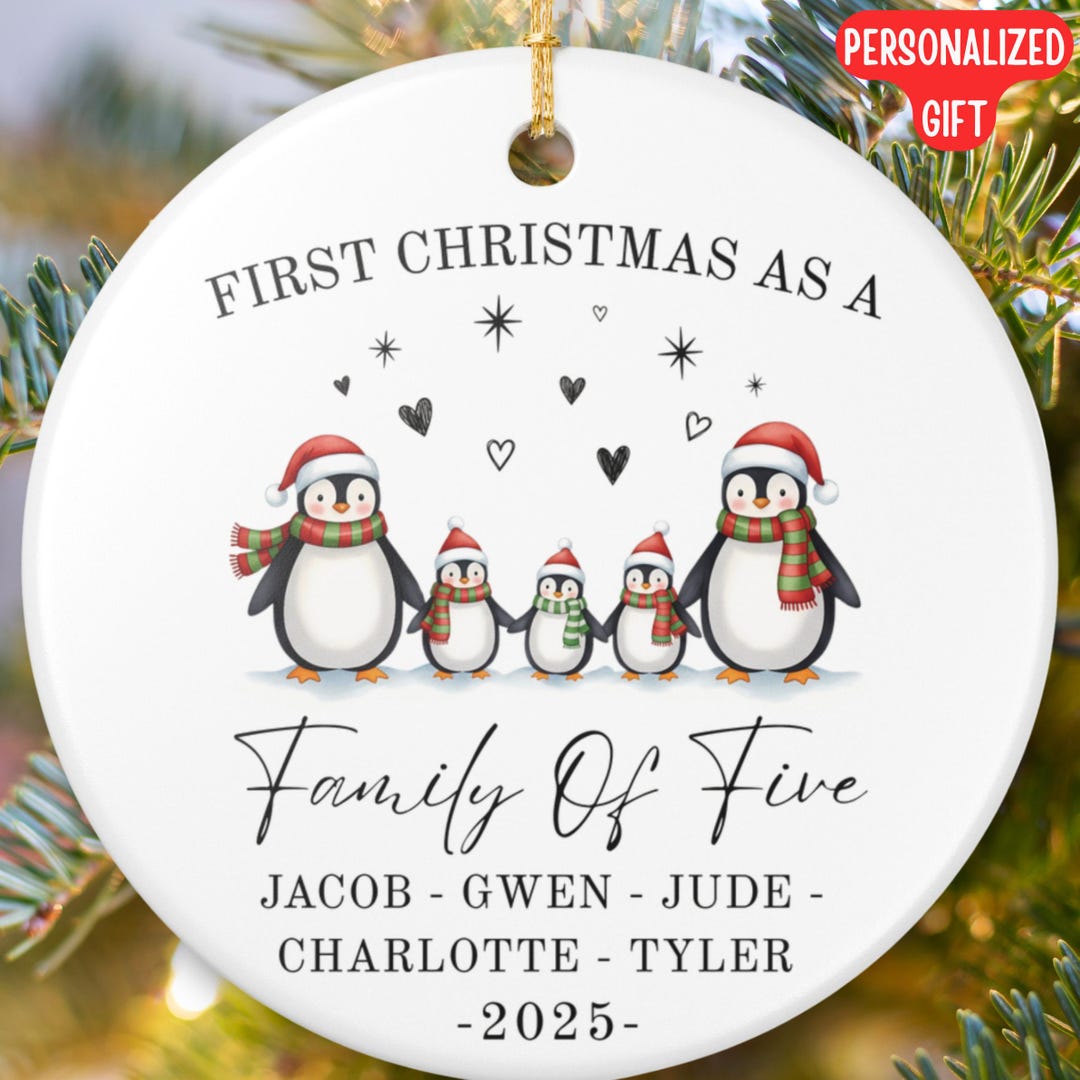Personalized Penguin Family of Five Ornament First Christmas Decoration ...