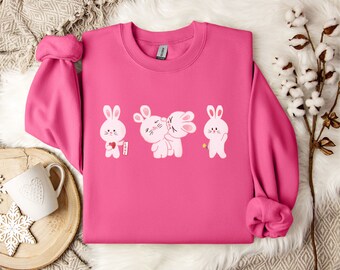 Sudadera de conejito, sudadera del día de San Valentín, sudadera unisex, sudadera de cuello redondo, abrazo de amor, sudadera de San Valentín de Bunny Love Story