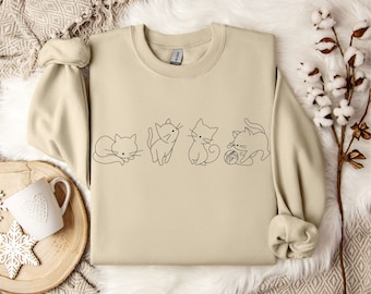 Kitten Sweatshirt,Cat Sweatshirt, Minimalist Design, Funny Cat Sweater, Women's Funny Sweatshirt, Cat Lover Sweatshirt, Gifts for Cat Lovers