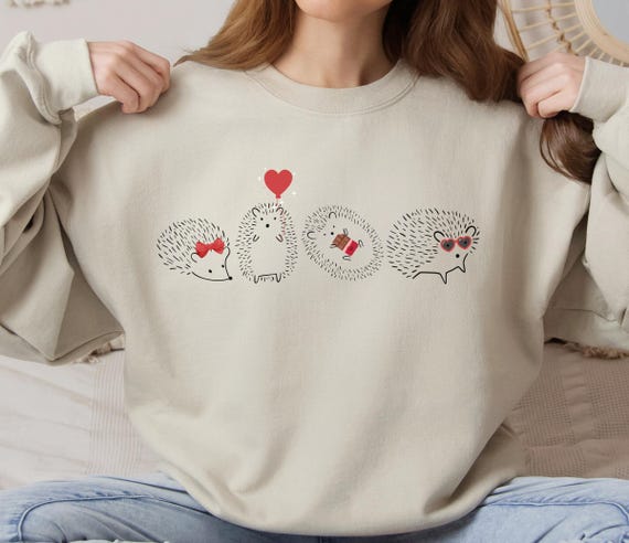 Hedgehog Valentine Sweatshirt, Minimalist Valentines Day Jumper