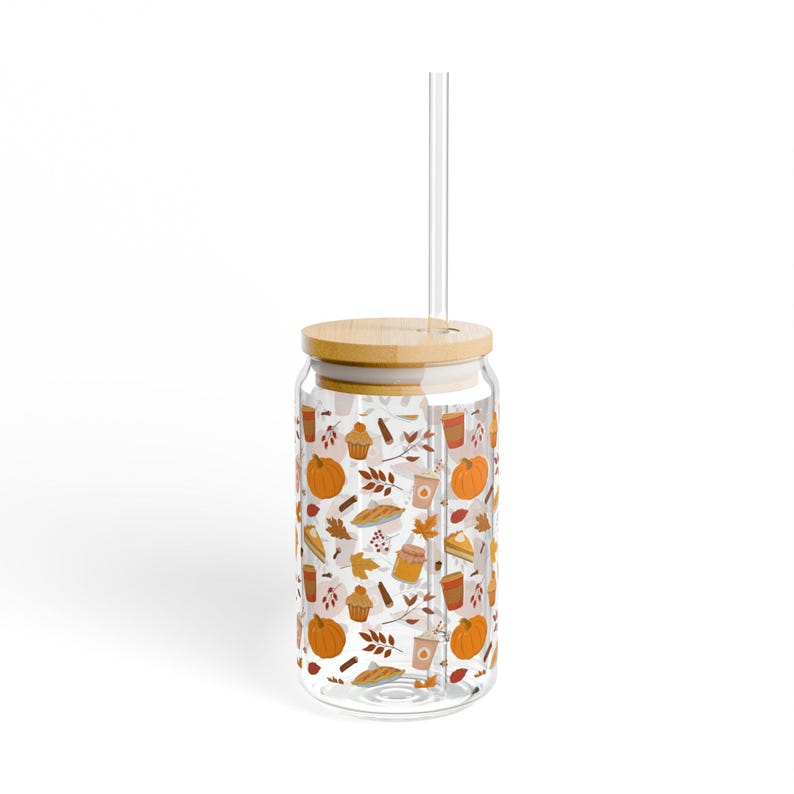 Pumpkin Glass Iced Coffee Sipper Cup 16oz Coffee Cup With Lid and Straw ...