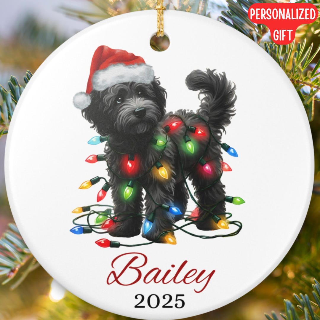 Personalized Black Golden Doodle Christmas Ornament, Dog Ornament