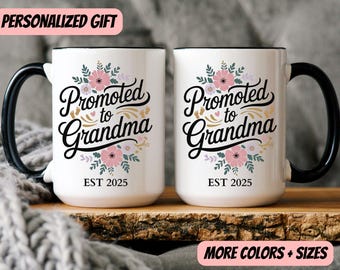 Promoted to Grandma Mug Mothers Day 2025 Gift Custom EST Pregnancy Announcement Coffee Cup New Grandma Gift Soon To Be Grandma Mug