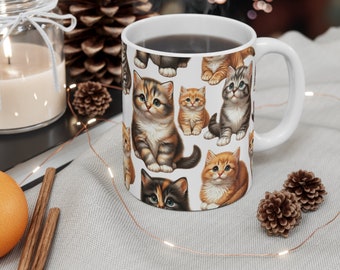 Taza con patrón de gatito, taza linda para mascotas, regalo para gatitos, taza linda para amantes de los gatos, taza de regalo para amantes de las mascotas, taza de cerámica de 11 oz