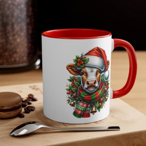 Cow Coffee Mug, Christmas Cow  Accent Coffee Mug, 11oz, Ceramic Cow Mug, Funny Cow Mug, Cow Lover, Farmhouse Mug