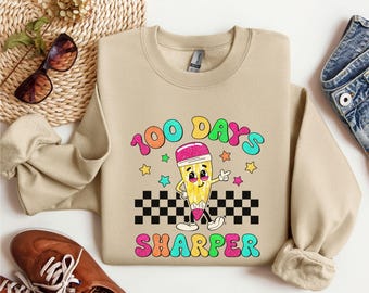 100 Days of School Shirt, Teacher 100 Days Smarter Sweatshirt, Schooling shirt, School Teacher Assistant, Shirt Crewneck Jumper,Teacher Gift