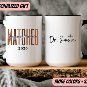 Residency Match Day 2026 Gift Custom Medical Specialty and Name Accent Mug for Future Doctors and Medical Student Graduates image 1