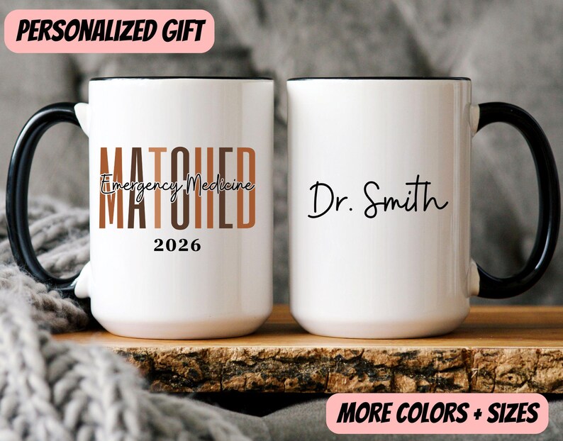 Residency Match Day 2026 Gift Custom Medical Specialty and Name Accent Mug for Future Doctors and Medical Student Graduates image 1