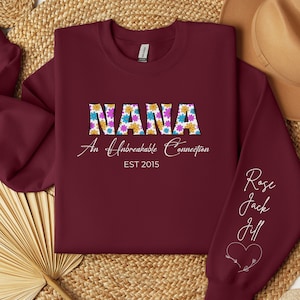 Custom Nana Sweatshirt, Personalized Nana Shirt, Custom Grandma Shirt, EST date Grandma shirt, Custom Grandma with Kid Names,Grandma Flowers