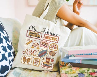 Personalized Teacher Cotton Canvas Tote Bag - Custom Teacher Gift, School Tote, Teacher Appreciation, Teacher Thank You Bag, Canvas Teacher