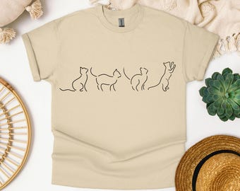 Funny Cat T-Shirt, Minimalist Design Cat Tee, Cute Cat Shirt for Women, Cat Lover Gift, Unisex Heavy Cotton Tee, Cat Mom Shirt
